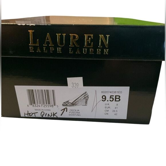 PINK FABRIC PEEP TOE WEDGE BY LAUREN RALPH LAUREN, Sz 9.5B - Picture 8 of 8